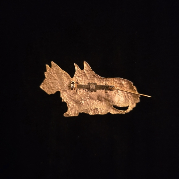 Vintage Double Scottish Terrier Brooch – Textured Gold Tone Metal - Picture 3 of 3